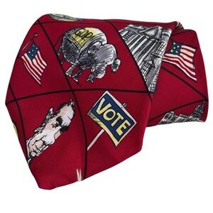 Mike Luckovich 1996 GOP Political Cartoon Red Silk Tie Vintage